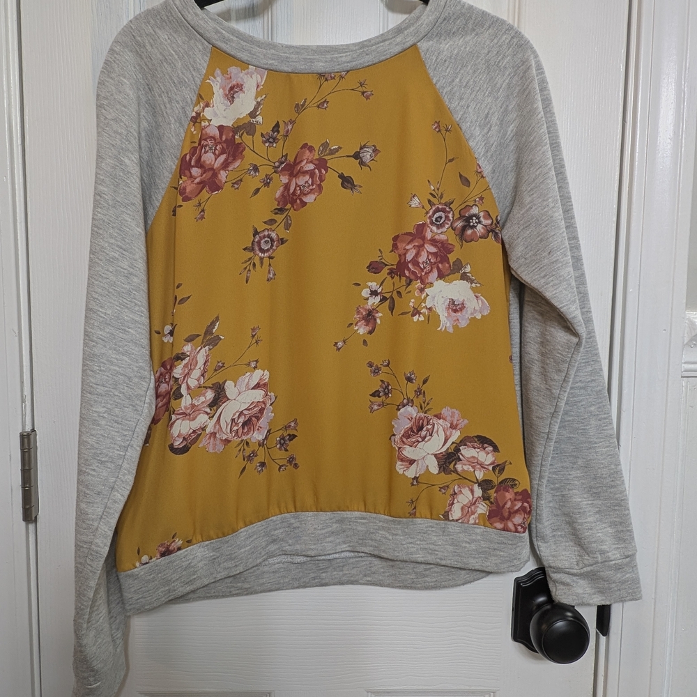Floral Mustard and Gray Sweatshirt